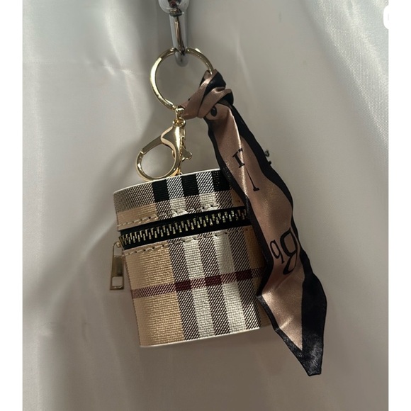 Handbags - Plaid Keychain Pouch with Scarf Accent NWOT